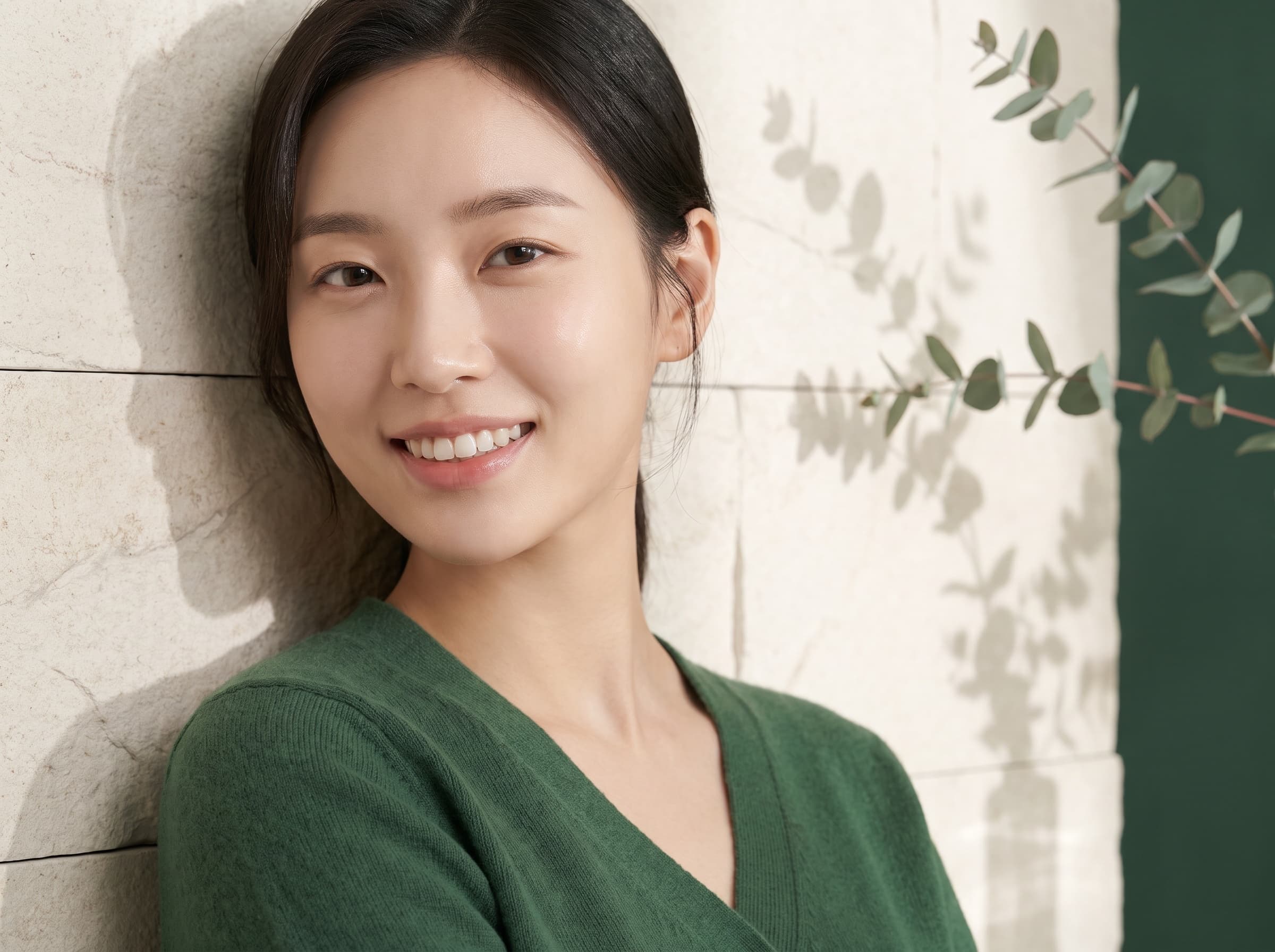 자연스러운 미소의 여성 — 라미네이트·미백이 지향하는 심미